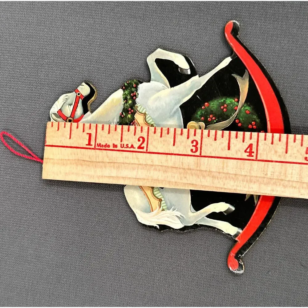6 pc VTG Rocking Horse Cardboard Die Cut Christmas Tree Ornaments Midwest Import